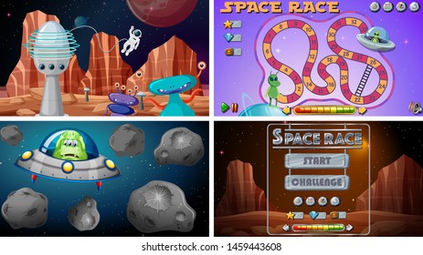 Juego de ilustraciones de juegos de espacio