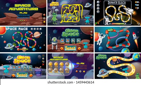 Set of space games illustration