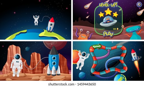 Set of space games illustration
