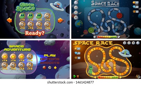Set of space games illustration
