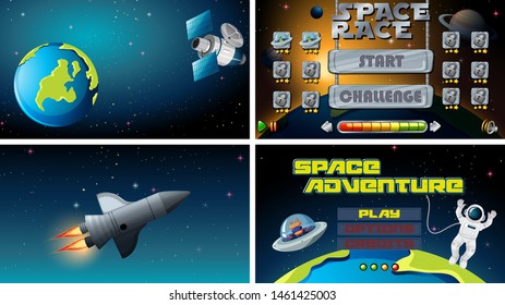 Set of space games illustration