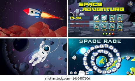 Set of space games illustration