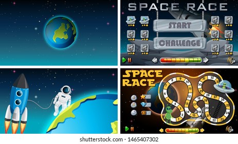 Set of space games illustration