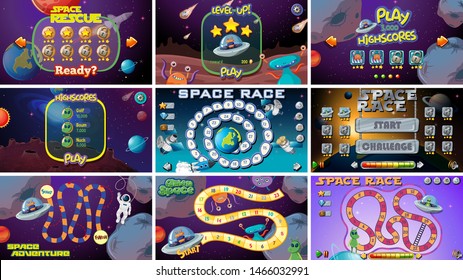 Set of space games illustration