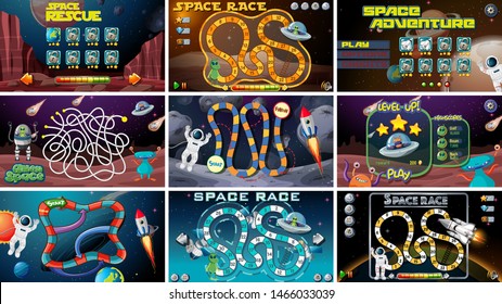 Set of space games illustration