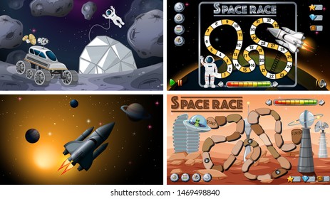 Juego de ilustraciones de juegos de espacio