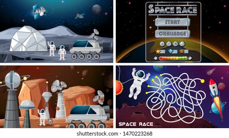 Set of space games illustration