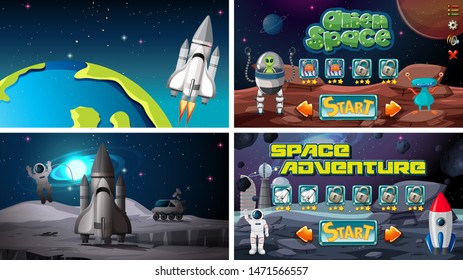 Set of space games illustration