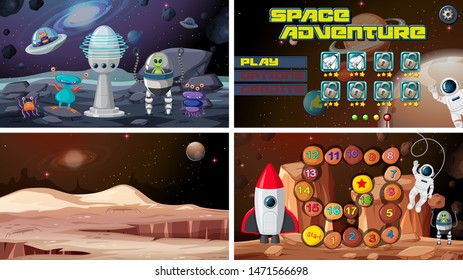 Set of space games illustration