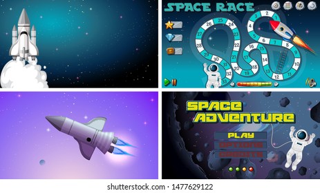Set of space games illustration