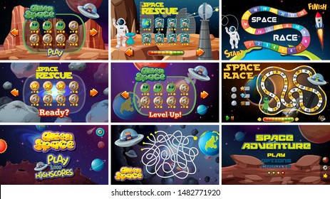 Set of space games illustration