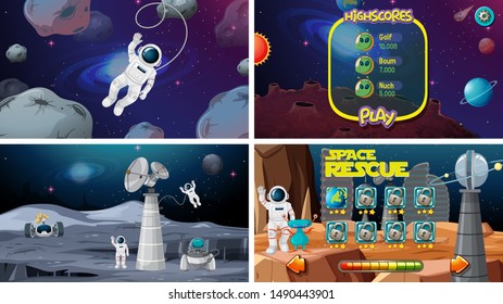 Set of space games illustration