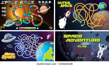 Set of space games illustration