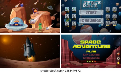 Set of space games illustration