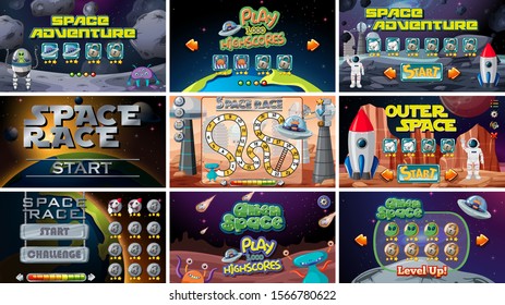 Set of space games illustration