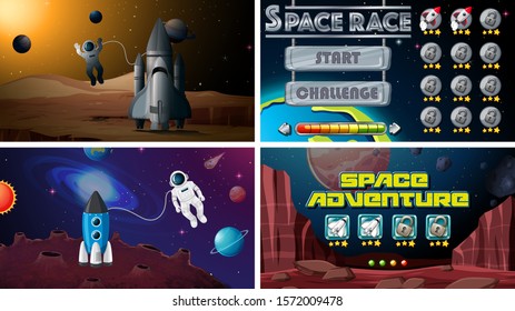 Set of space games illustration