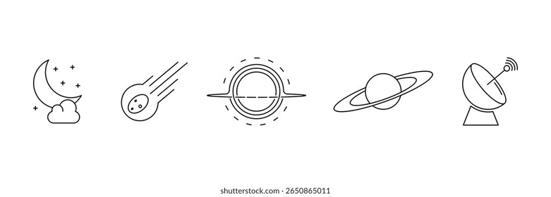 Set of Space icon collection. Planet, solar system, galaxy, universe, astronaut symbol.