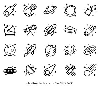 Set of space icon vector illustration in outline style for for web,landing page, stickers, and background - Shutterstock ID 1678827604