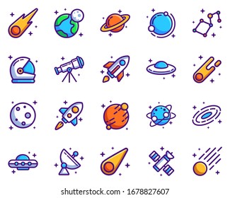 Set of space icon vector illustration for for web,landing page, stickers, and background
