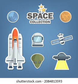 Set of space icon vector illustration. Style for web, landing page, stickers, and background