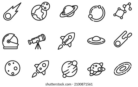 Set of space icon vector illustration in outline style for for web landing page  stickers  and background
