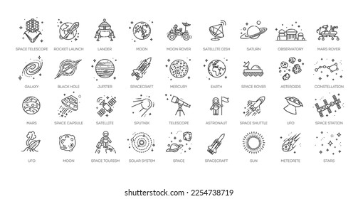 Set of space icon vector illustration in outline style