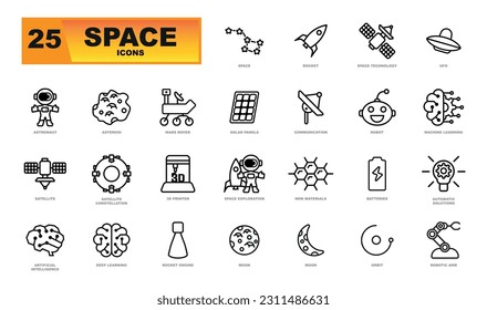 Set of space icon vector illustration in outline style.