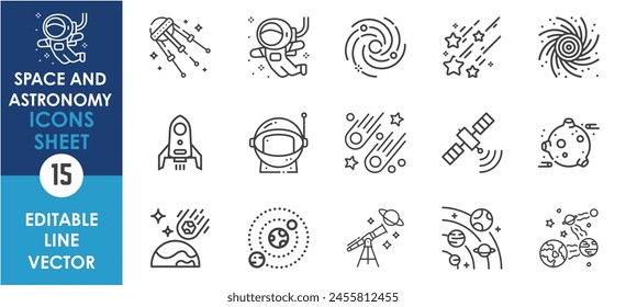 Set of space icon vector illustration in outline style for web, landing page, stickers, and background