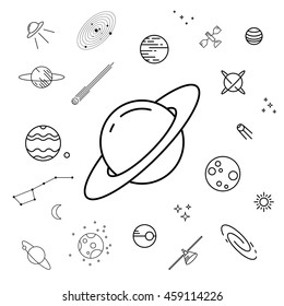 Set of space icons. Astronomy, astrology line design elements. Un-expanded strokes. Vector illustration EPS 10