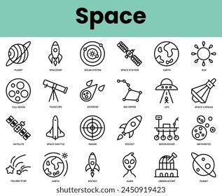 Set of space icons. Linear style icon bundle. Vector Illustration