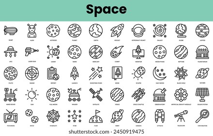 Set of space icons. Linear style icon bundle. Vector Illustration