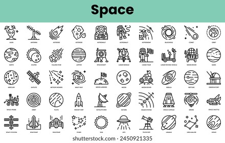 Set of space icons. Linear style icon bundle. Vector Illustration