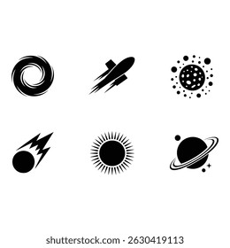 Set of Space Icons in Monochrome Style