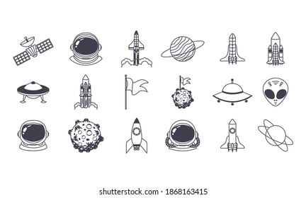 set of space icons over a white background vector illustration design