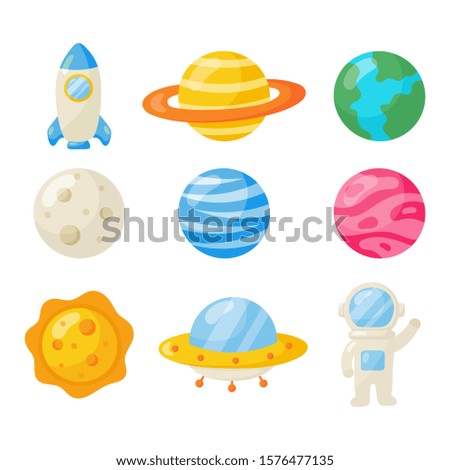 set of space icons. planets cartoon style. isolated on white background. vector illustration.