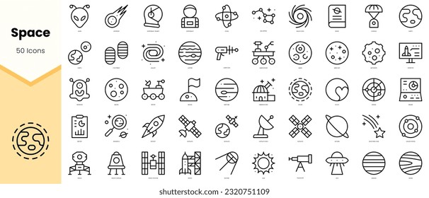 Set of space Icons. Simple line art style icons pack. Vector illustration