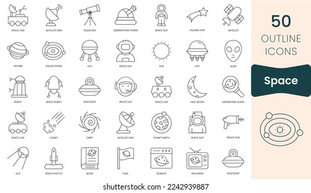 Set of space icons. Thin outline icons pack. Vector illustration