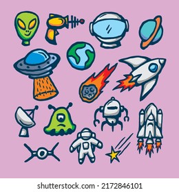 a set of space icons with a unique and attractive design style