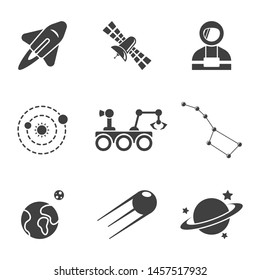 Set of space icons. Vector on white background.
