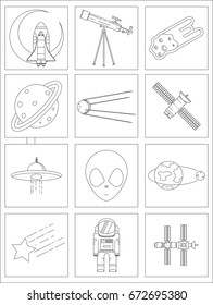 Set of space icons,vector image,outline style