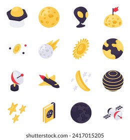 Conjunto de iconos isométricos del espacio 

