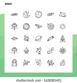Set of Space Line Icon set 25 Icons. Vector Minimalism Style Design Black Icons Set. Linear pictogram pack.