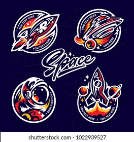 Set of space logos, badges and stickers. Design Logo, elements, icons, symbols, abstract.