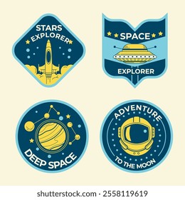 Set of Space Mission Patch Badges and Logo Emblems Vector Illustration