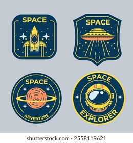 Set of Space Mission Patch Badges and Logo Emblems Vector Illustration