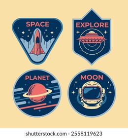 Set of Space Mission Patch Badges and Logo Emblems Vector Illustration