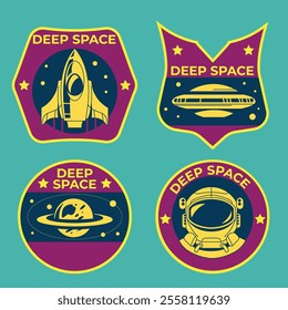 Set of Space Mission Patch Badges and Logo Emblems Vector Illustration