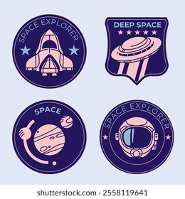 Set of Space Mission Patch Badges and Logo Emblems Vector Illustration