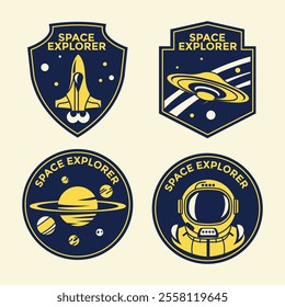 Set of Space Mission Patch Badges and Logo Emblems Vector Illustration