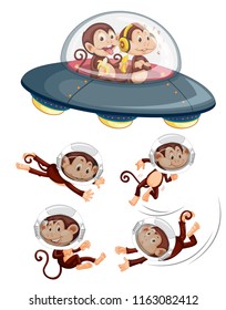 A Set Of Space Monkey On White Background Illustration